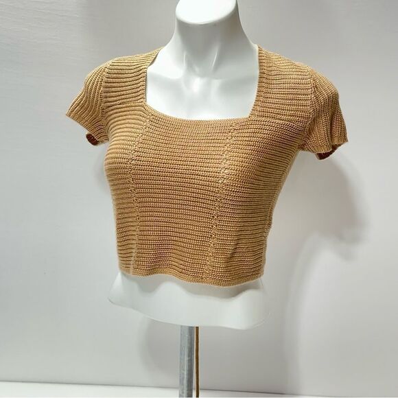 Jolie & Joy Knit Crochet Top Lace Up Back Crop Sweater L - Picture 2 of 13